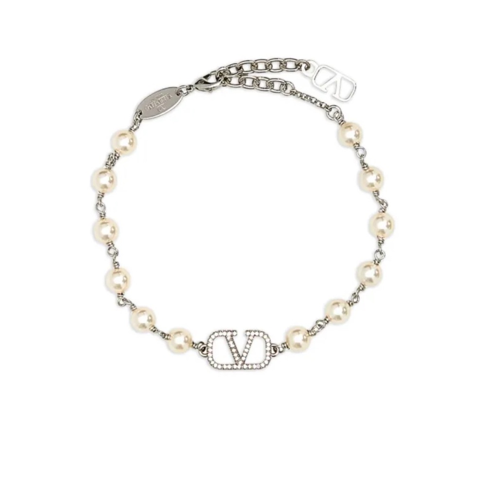 BNWT/BNWB Valentino Garavani Pearl and Crystal V Logo Bracelet